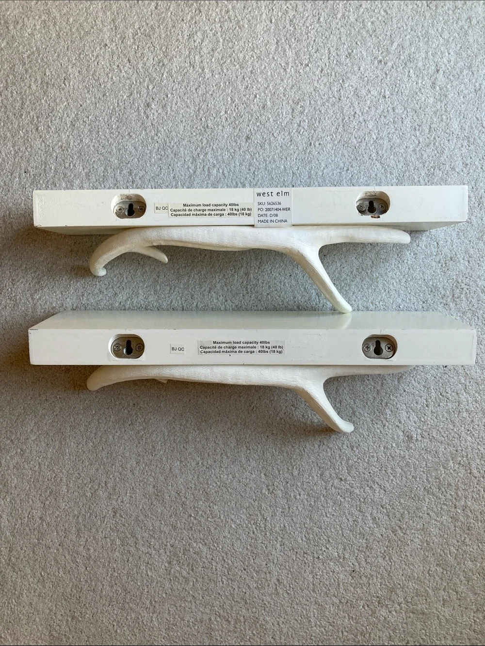 West Elm white antler shelves